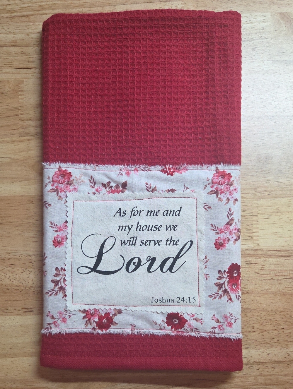 Red Flower Faith Kitchen Towel with Inspirational Scripture